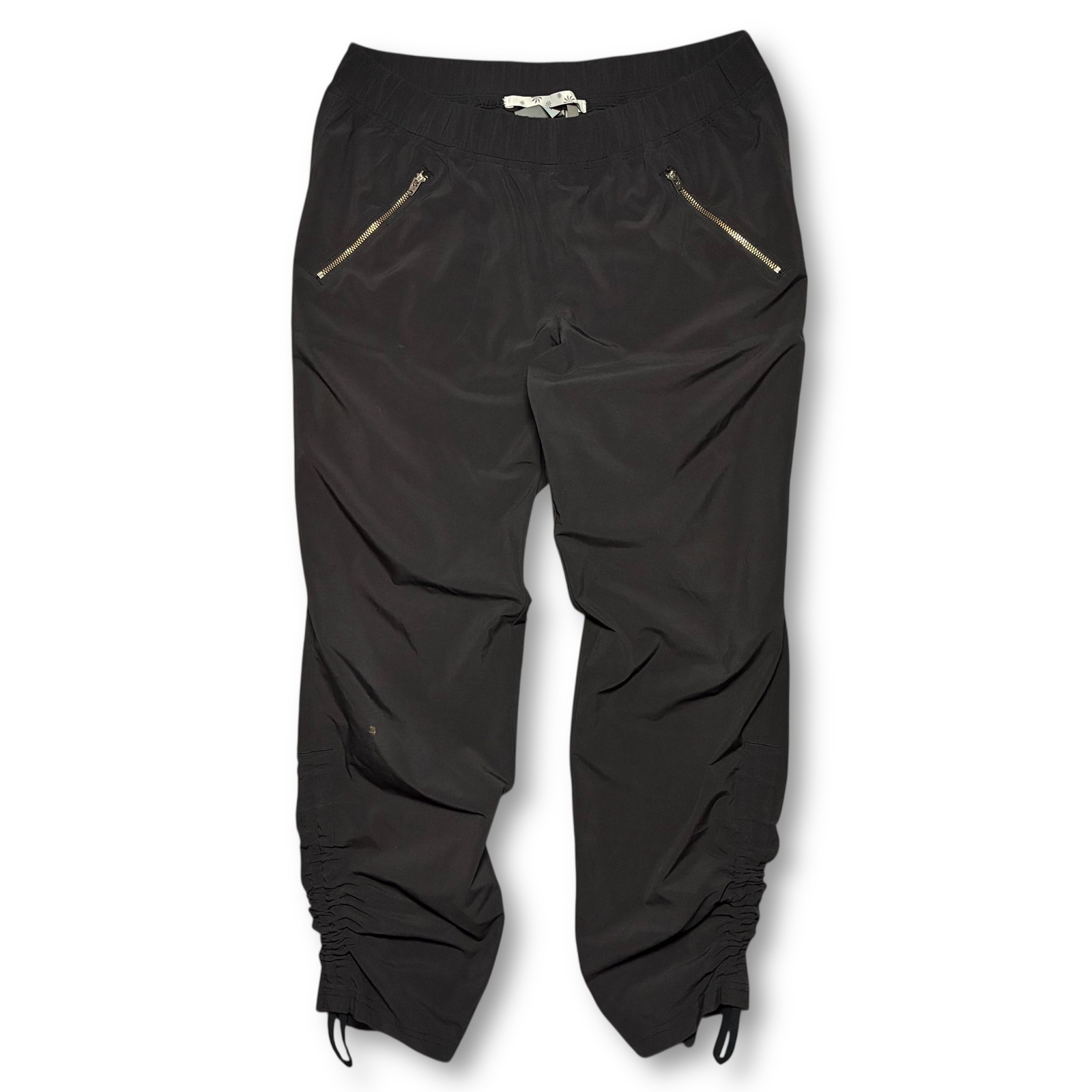 Athleta Black Jogger Pants Ruched Ankle Drawstring Zip Pockets Women's 8